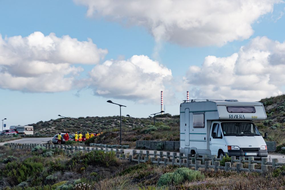 An rv traveling on a highway.